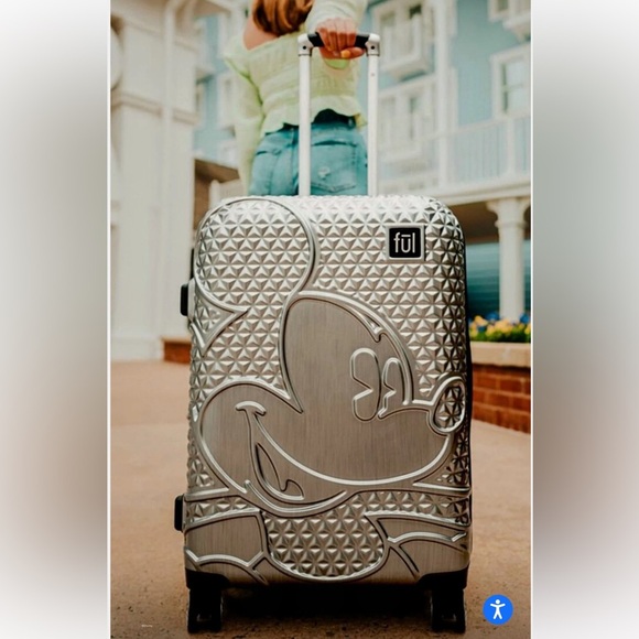 RARE Ful Disney Mickey Mouse Suitcase Silver Hard Rolling Luggage 25 inches NWT - Picture 2 of 8